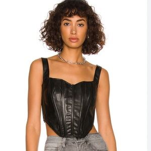 Revolve Corset Top Bardot Faux Leather Bustier Black Soft Medium Vegan